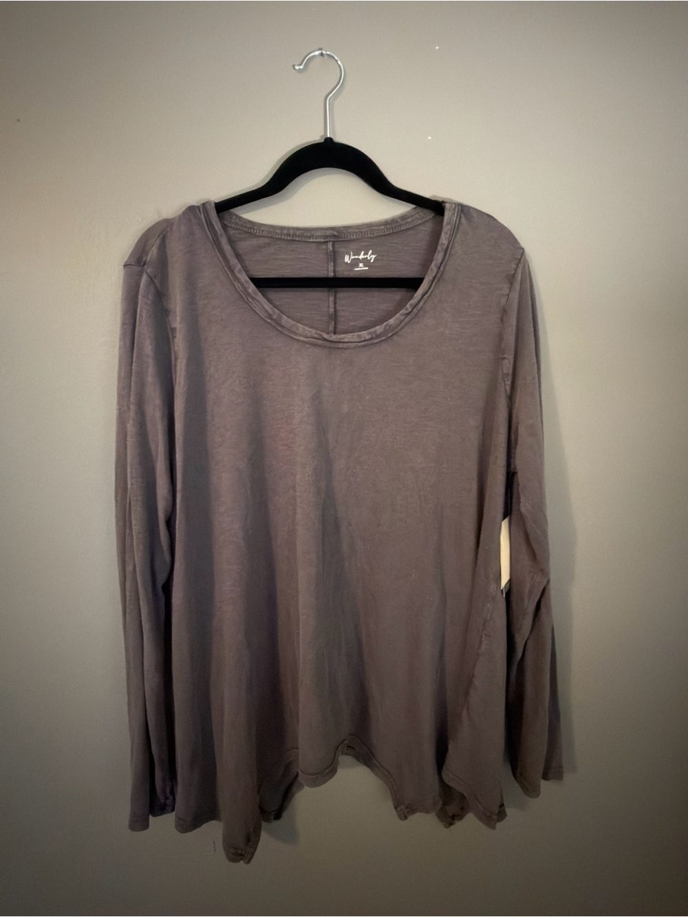 Wonderly Long Sleeve Scoop Neck Top — Gray Taupe